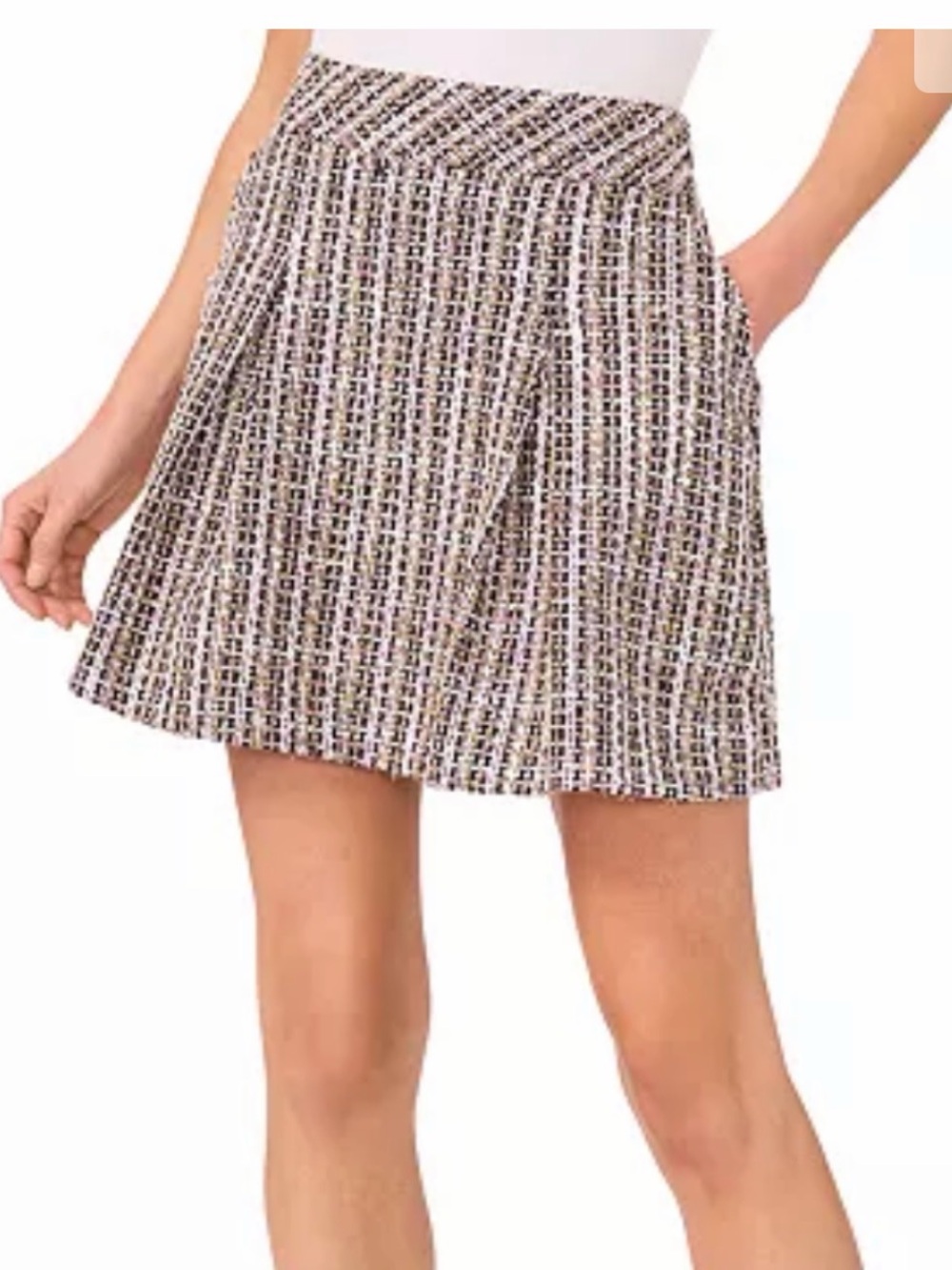 BRAND NEW - CeCe Women's Tweed Pleated A-Line Mini Skirt